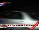Kaza yaptı, asılı kaldı