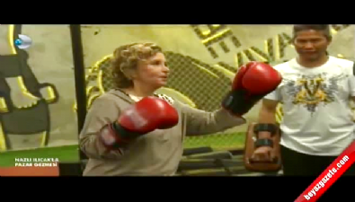 Nazlı Ilıcak, Sadettin Saran ile kick boks yaptı 