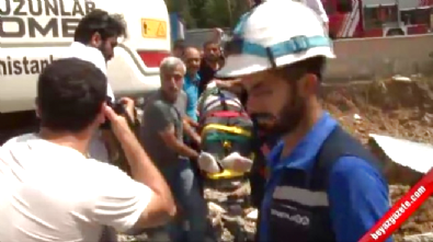 is kazasi - Kepçe ile yıkılan binadan kopan beton, işçinin üstüne düştü  Videosu