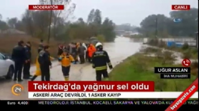 Tekirdağ'dan acı haber geldi! Askeri araç sel sularına kapıldı..  Videosu