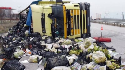 kamyon soforu - Meyve yüklü kamyon devrildi: 2 yaralı - AFYONKARAHİSAR  Videosu