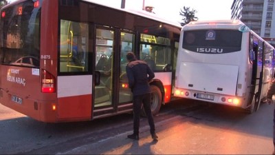 belediye otobusu -  Freni boşalan servis minibüsü belediye otobüsüne çarparak durabildi: 13 yaralı  Videosu