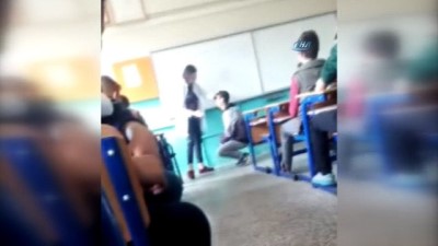 Kadın öğretmenden öğrenciye sınıfta şiddet kamerada...Diz çöktürüp saçından tutarak defalarca tokat attı 
