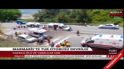 yolcu otobusu - Muğla Marmaris'te yolcu otobüsü devrildi! Ölü ve yaralılar var  Videosu