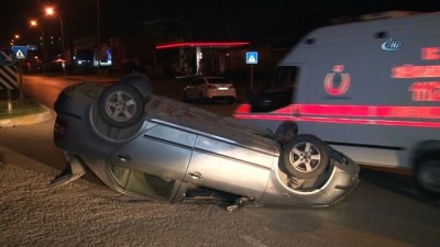  Ehliyetsiz sürücü takla atan araçtan burnu kanamadan çıktı 