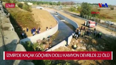 kacak gocmen - İzmir'de Kaçak Göçmen Dolu Kamyon Devrildi: 22 Ölü  Videosu