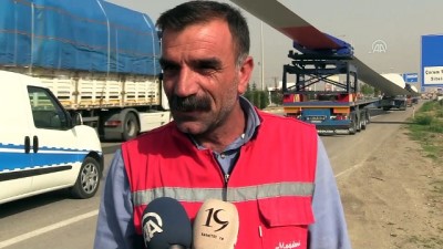 ruzgar turbini - 68 metre uzunluğundaki rüzgar türbininin kanadı tırlarla taşındı - ÇORUM  Videosu