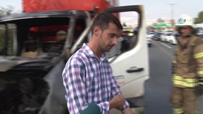 emniyet seridi -  TEM Otoyolunda kamyonet alev alev yandı  Videosu