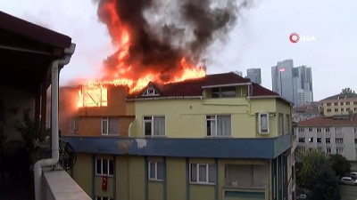  Şişli'de 9 katlı binanın çatısı alev alev yandı