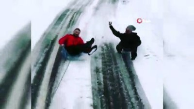 rturk -  - Karda kamyonete bağladıkları leğenle kaydılar Videosu