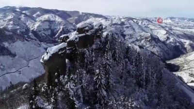 kar yagisi -  Ordu’nun peri bacaları olarak anılan kayalıklar havadan görüntülendi  Videosu