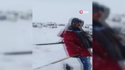 kar yagisi -  Erzurum’da koyun sürüsü kar ve tipiye yakalandı...Yaşadığı zor anları çoban böyle anlattı  Videosu