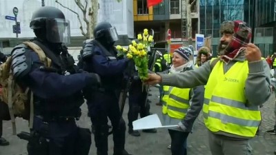  | Sarı Yelekli eylemciler diz çöküp polise çiçek uzattı