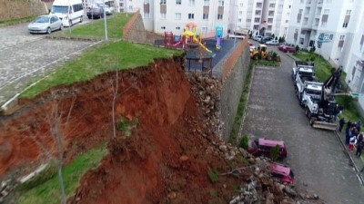 istinat duvari -  Trabzon'da çöken istinat duvarı havadan görüntülendi  Videosu