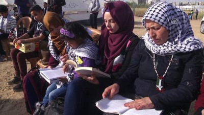 Filistinlilerden Gazze sınırında kitap okuma eylemi - GAZZE