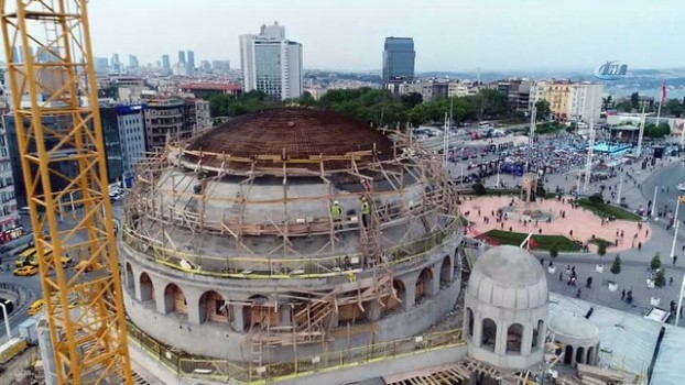 Ana Kubbesine Beton Dokulerek Kapatilmaya Baslanan Taksim Camii Havadan Goruntulendi