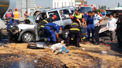 emniyet seridi -  TEM'de emniyet şeridinde duran tankere arkadan çarptı, kilometre ibresi 140'da takılı kaldı: 2 ölü  Videosu