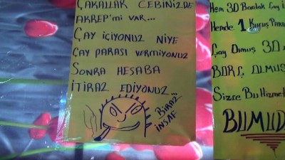 yok artik -  Müşterileri devamlı çayı kötüleyip veresiye teklif edince, çareyi kapıya not yazmakta buldu  Videosu