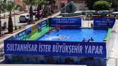 yuzme havuzu -  Aydın'da çocuklar kurulan portatif havuzlarda serinliyor  Videosu