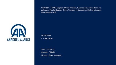 TBMM Başkanı Yıldırım, Kanada New Foundland ve Labrador Meclis Başkanı Trimper'ı kabul etti - ANKARA