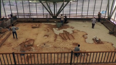 tekstil malzemesi -  Bölgenin en büyük mozaiği restore ediliyor  Videosu