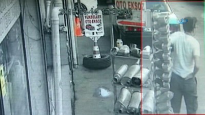  Egzoz parçasını kıyafetine saklayarak böyle çaldı 