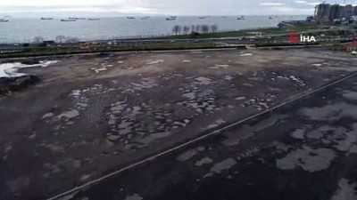  Lodostan kaçarak otoparka sığınan binlerce martı havadan görüntülendi 