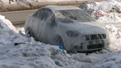 buz sarkitlari -  Yüksekova’da dondurucu soğuklara karşı araçlar brandayla korunuyor Videosu