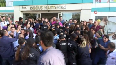  Akhisar’da özel hastanede işçiler haczi protesto edip memurları içeri sokmadı