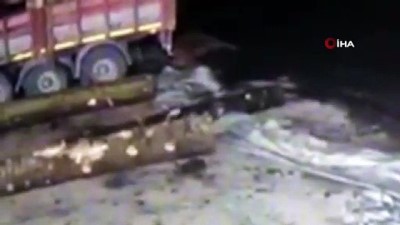  Üzerine kamyondan tomruk düşen şoför hayatını kaybetti...Olay anı kamerada