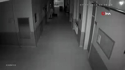  Okula giren hırsız, dışarıdan görünmemek için emekleyerek üst kata çıktığı anlar kamerada 