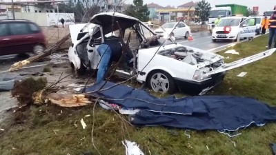 elektrik diregi -  Yoldan çıkan otomobil önce elektrik direğine sonra ağaca çarptı: 2 ölü, 3 yaralı  Videosu