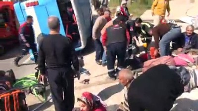 istinat duvari - Tarım işçilerini taşıyan midibüs devrildi: 4 ölü, 22 yaralı  Videosu