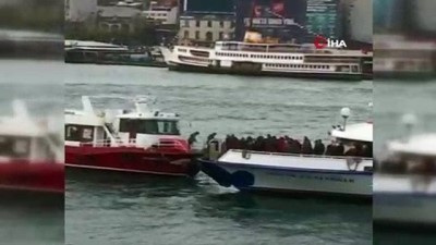  Karaköy’de denize düşen bir şahısın kurtarılma anları kamerada 