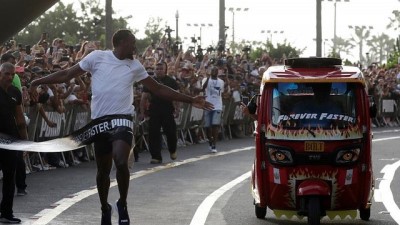 : Usain Bolt gösteri yarışında triportöre fark attı