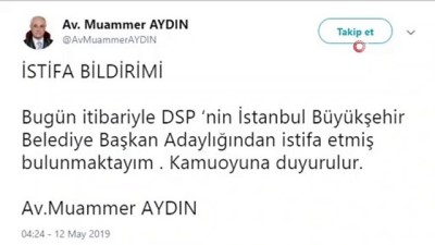  DSP adayı İstanbul Büyükşehir Belediyesi seçiminden çekildi 