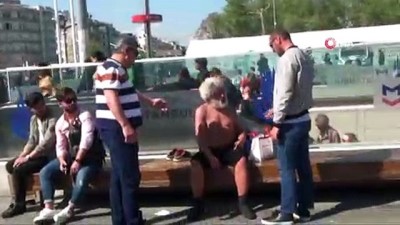 ilginc goruntu -  Kışın donmaktan kurtarıldı, Taksim'de güneş banyosu yaptı  Videosu