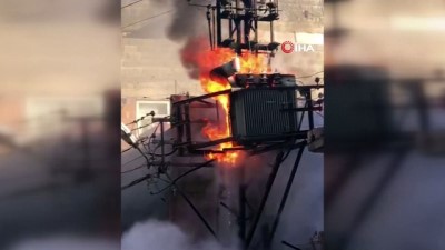 elektrik hatti -  Patlayan trafo alev alev yandı Videosu