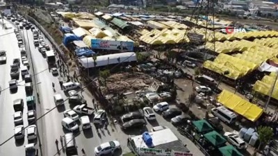 luna park -  E-5 yanyolda hayvan pazarı ve kesimhane trafiği havadan görüntülendi  Videosu