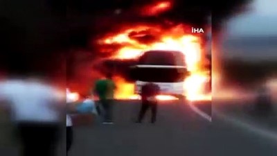 emniyet seridi -  TEM’de seyir halindeki otobüs alev alev yanarak böyle küle döndü  Videosu