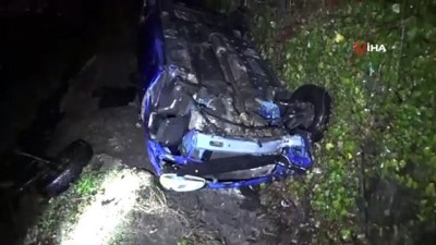  Karşı şeride geçen otomobil takla attı: 3 yaralı