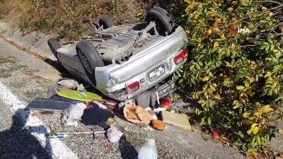 trol -  Kontrolden çıkan otomobil ağaca çarpıp ters döndü : 1 yaralı Videosu