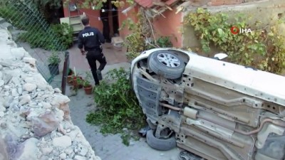  Virajı alamadı 5 metreden bahçeye uçtu