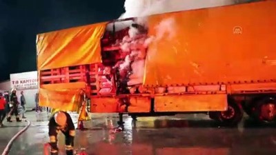 tekstil malzemesi - BOLU - Anadolu Otoyolu'nda park halindeki tekstil yüklü tırda yangın çıktı Videosu