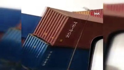 korfez -  Fırtına tırda yüklü konteynerleri devirdi Videosu