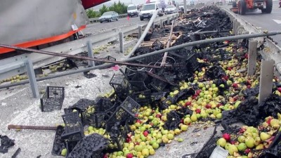 salar - Ordu'da elma yüklü tır devrildi Videosu