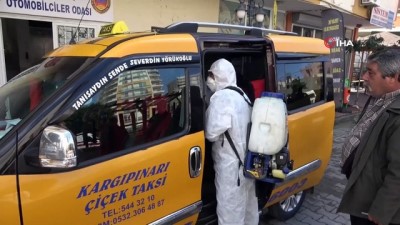   Minibüsler, servisler ve taksiler dezenfekte edildi