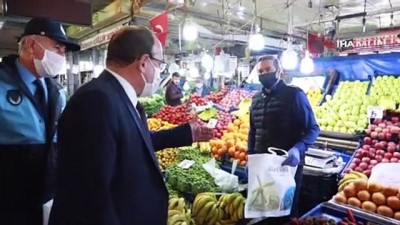 dezenfeksiyon -  Büyükşehir Belediyesi Ulus halinde maske, eldiven ve dezenfektan dağıttı Videosu
