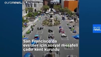 euro - Covid-19: San Francisco'da şehrin ortasına evsizler için sosyal mesafeli çadır kent kuruldu Videosu