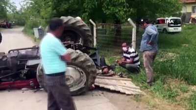  Traktör devrildi, sürücüsü yaralandı